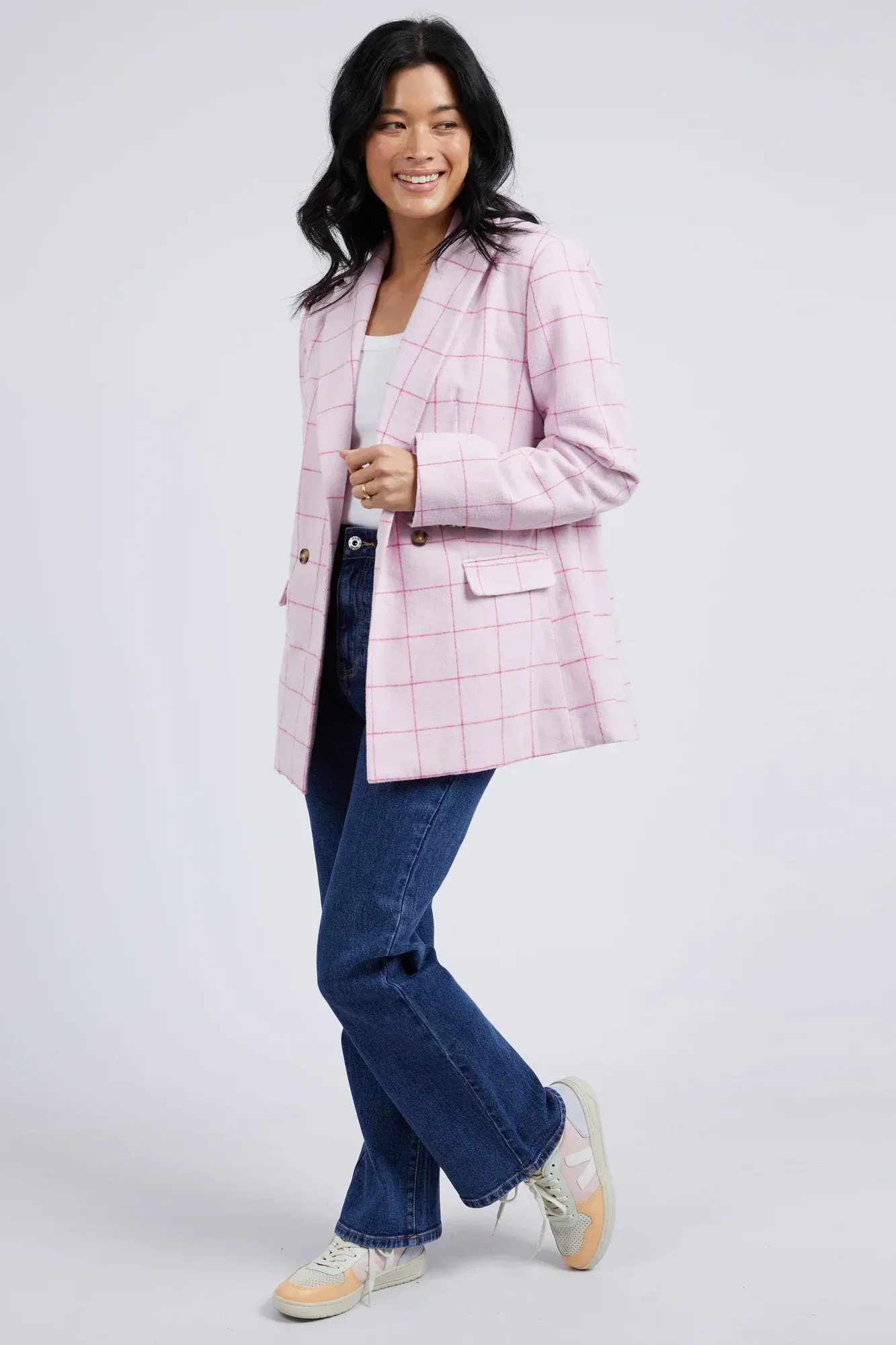 Tansy Check Blazer in Powder Pink / Shocking Pink Check