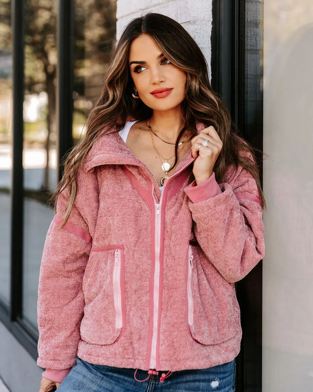 TastyHottie - Carey Pocketed Quilted Jacket - Rose Pink