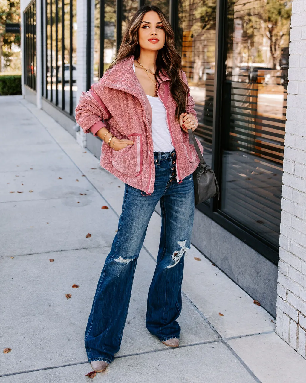 TastyHottie - Carey Pocketed Quilted Jacket - Rose Pink