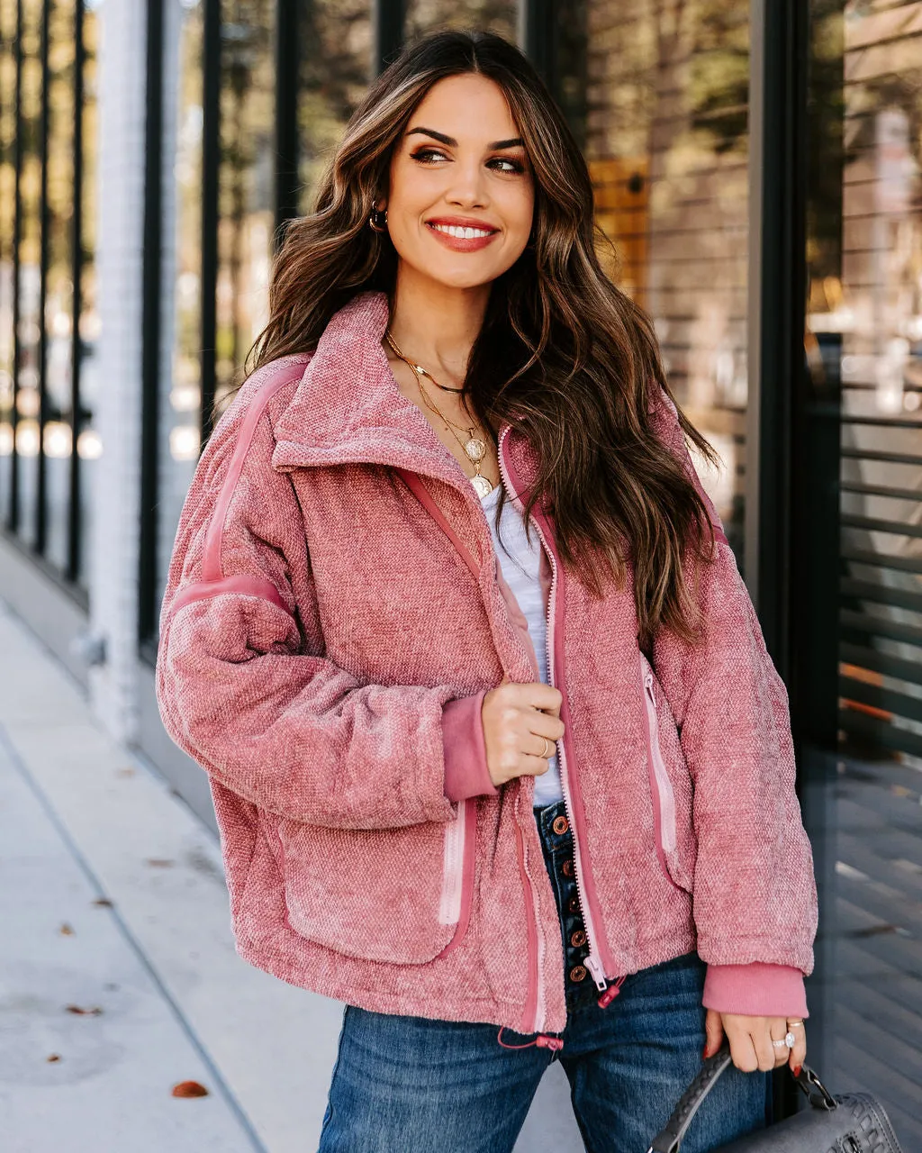 TastyHottie - Carey Pocketed Quilted Jacket - Rose Pink