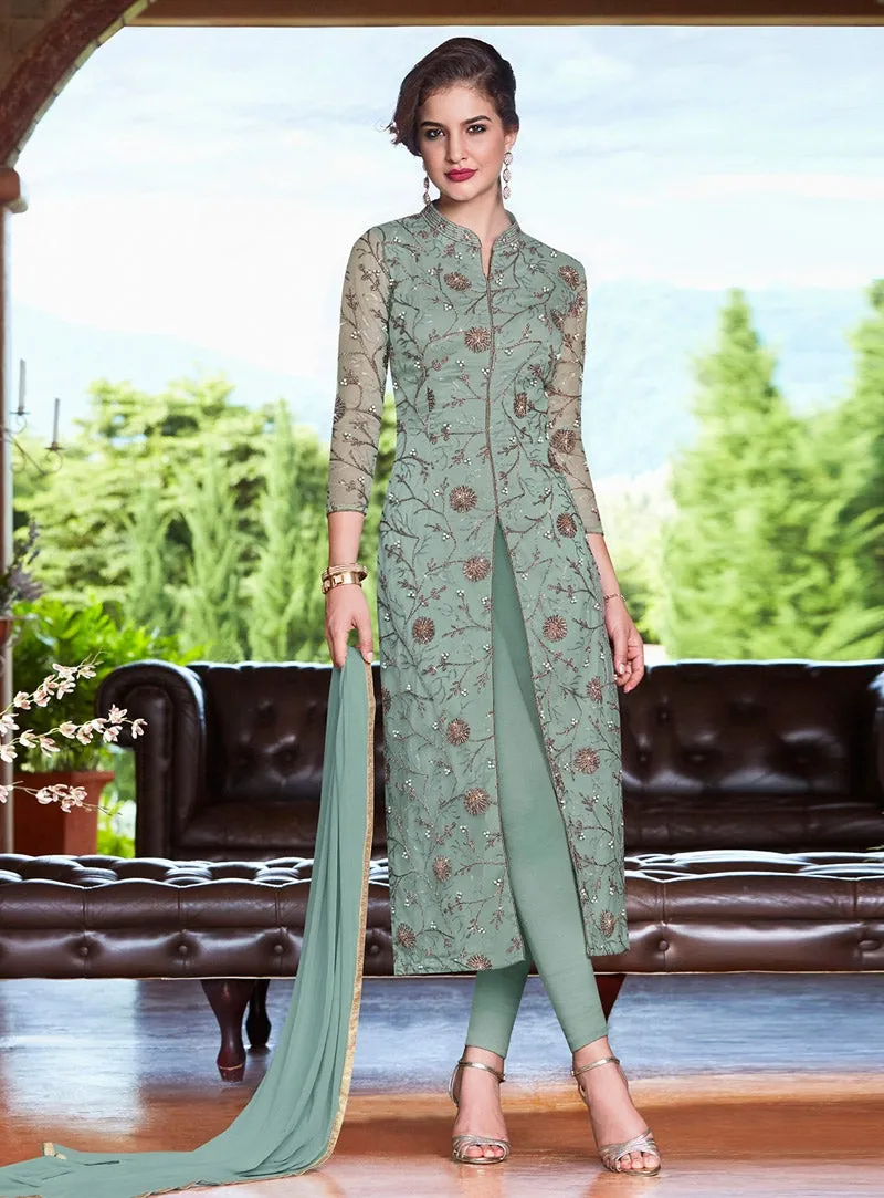 Teal Overall Designer Embroidered Lehenga Kurti Set