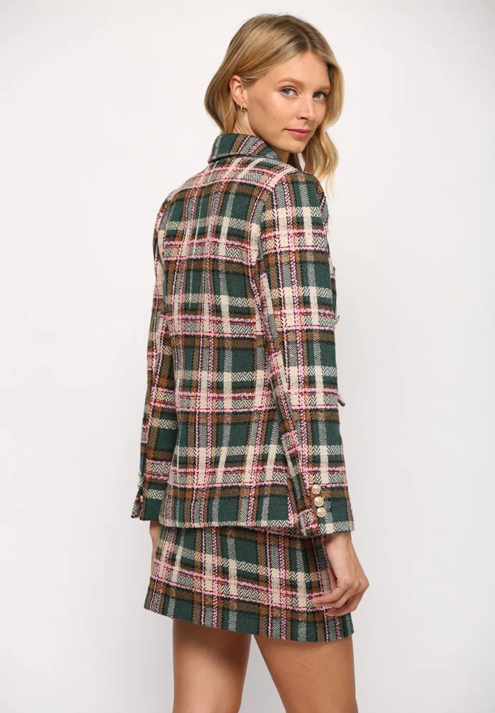 Textured Plaid Double Breasted Blazer