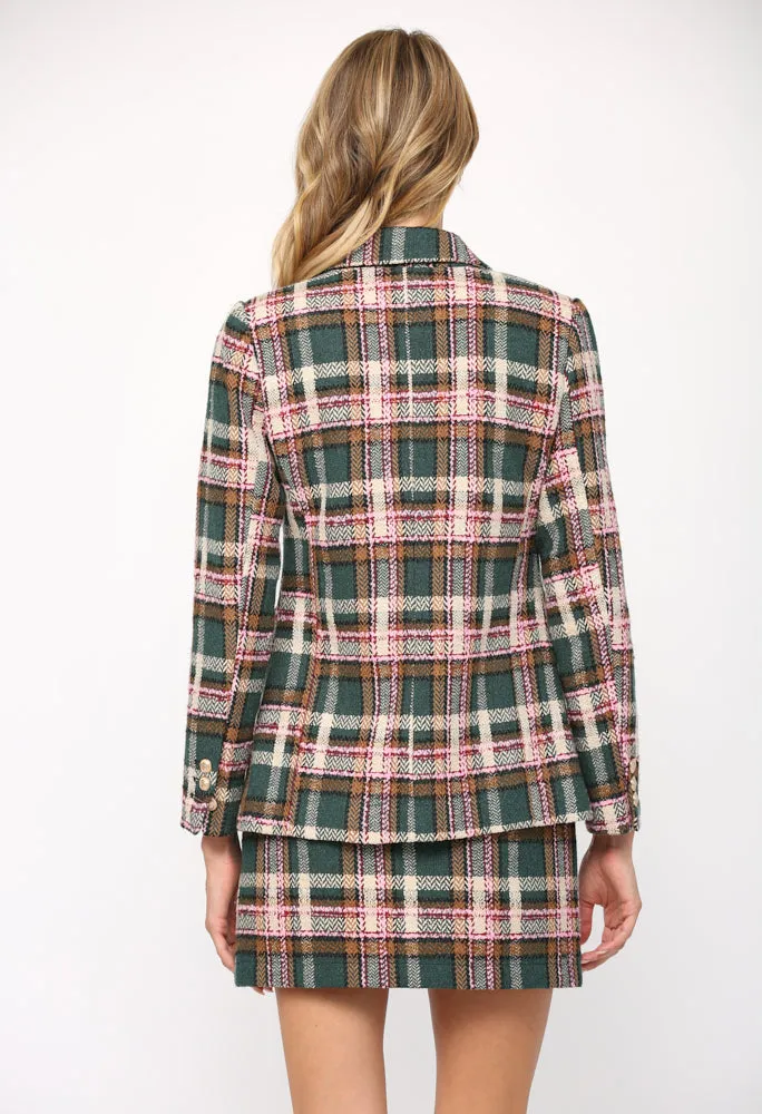 Textured Plaid Double Breasted Blazer