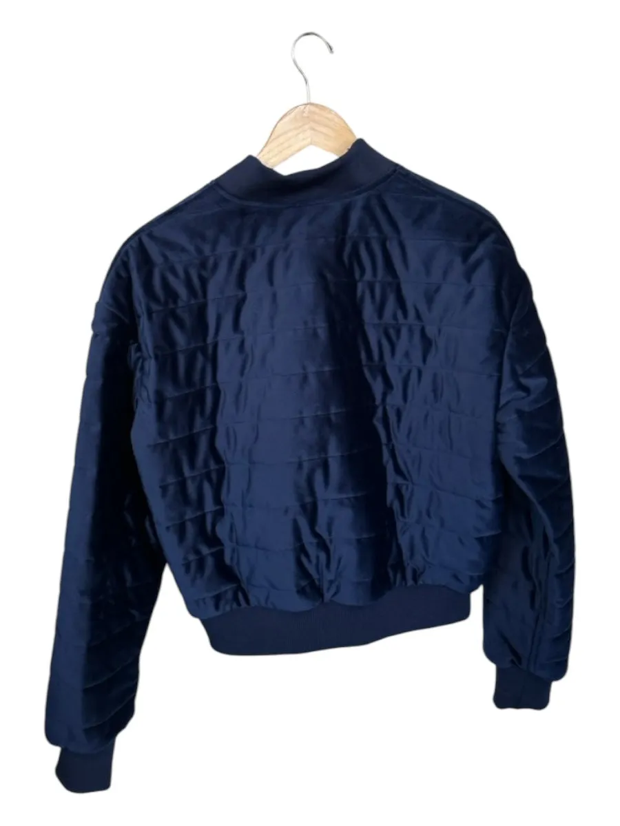 Tibi Size M Navy Velvet Quilted Full ZIp Bomber Jacket