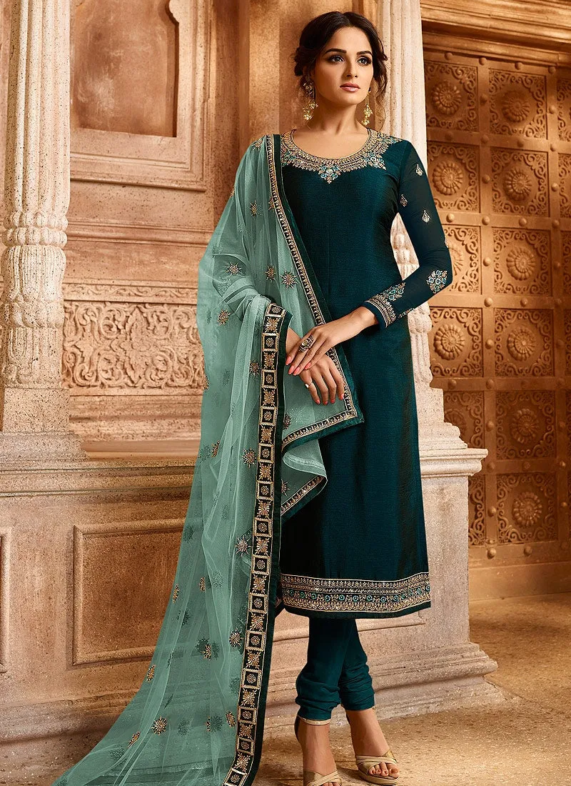 Turquoise Blue Two Tone Dual Bottom Lehenga/Pant Kurti Set