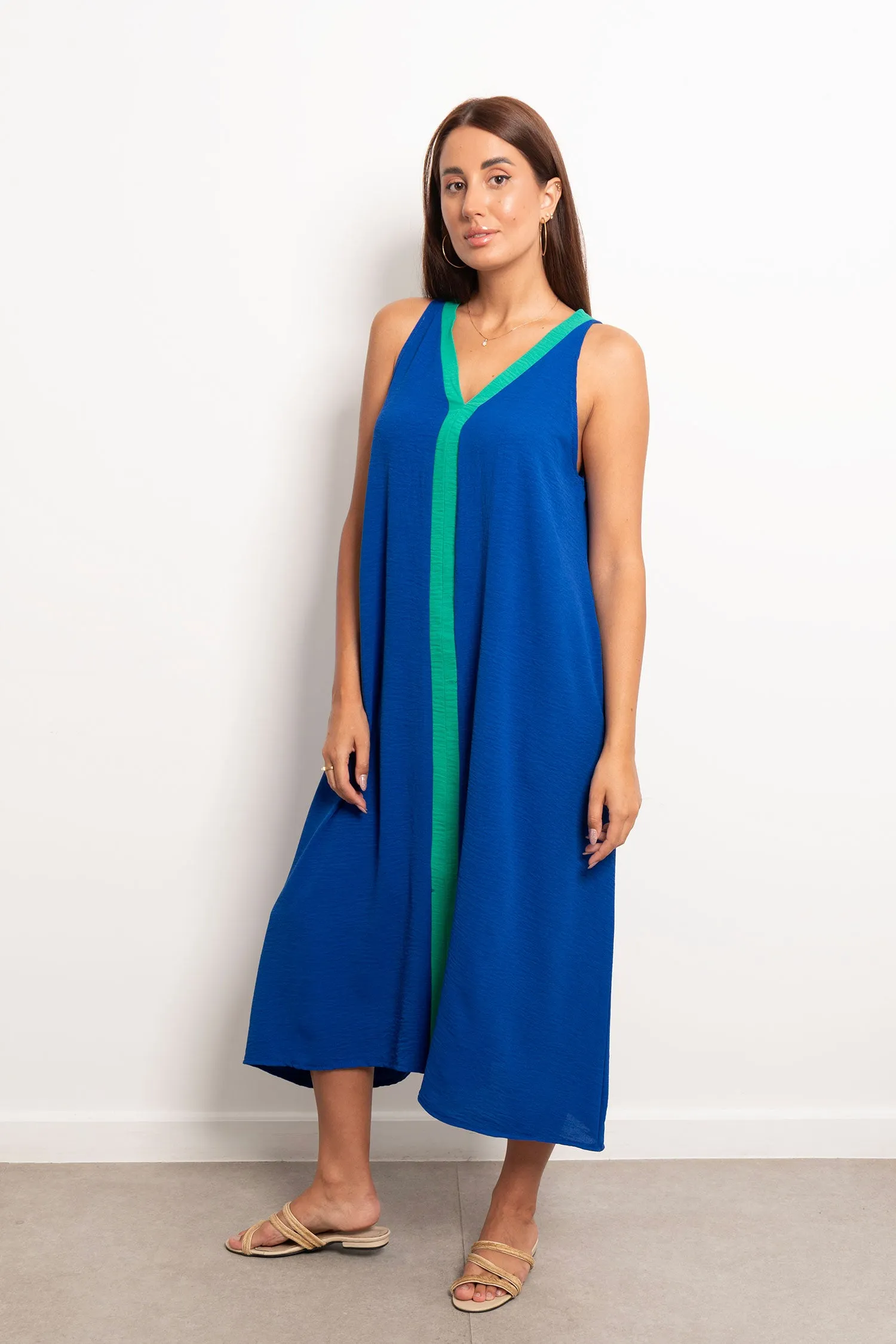 Two Tone V-neck Slip Maxi Dress - Leocansa