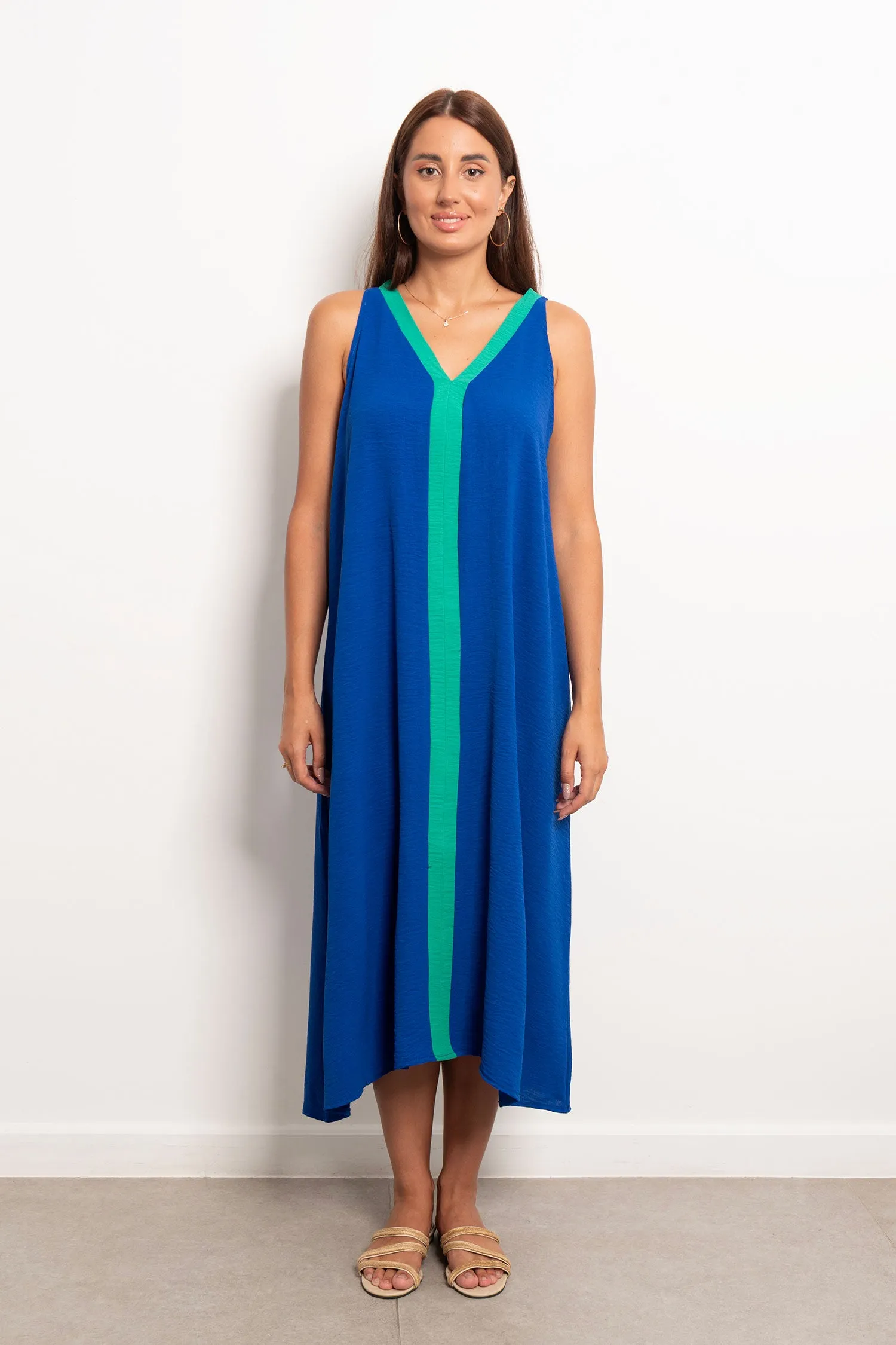 Two Tone V-neck Slip Maxi Dress - Leocansa