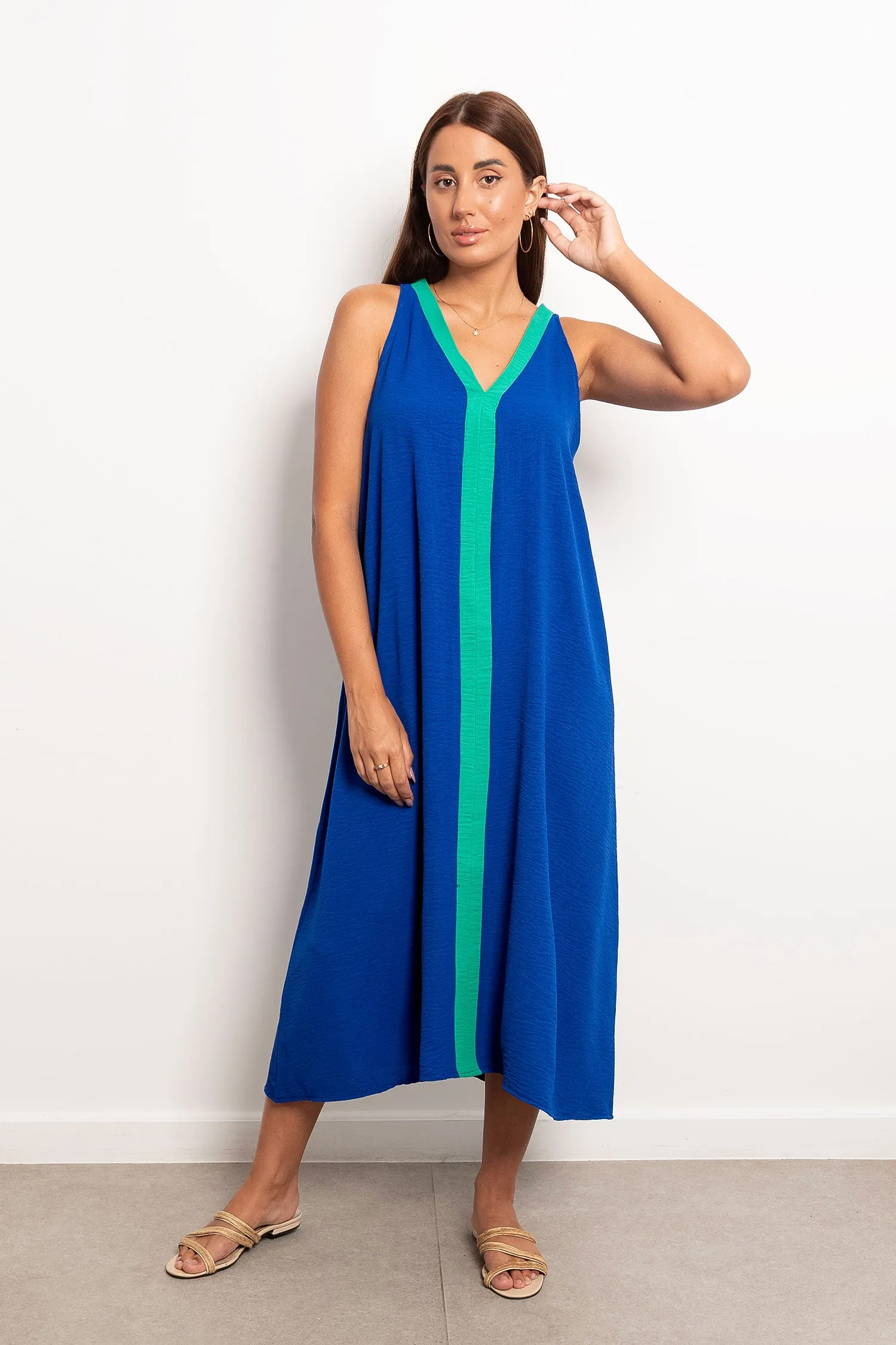 Two Tone V-neck Slip Maxi Dress - Leocansa