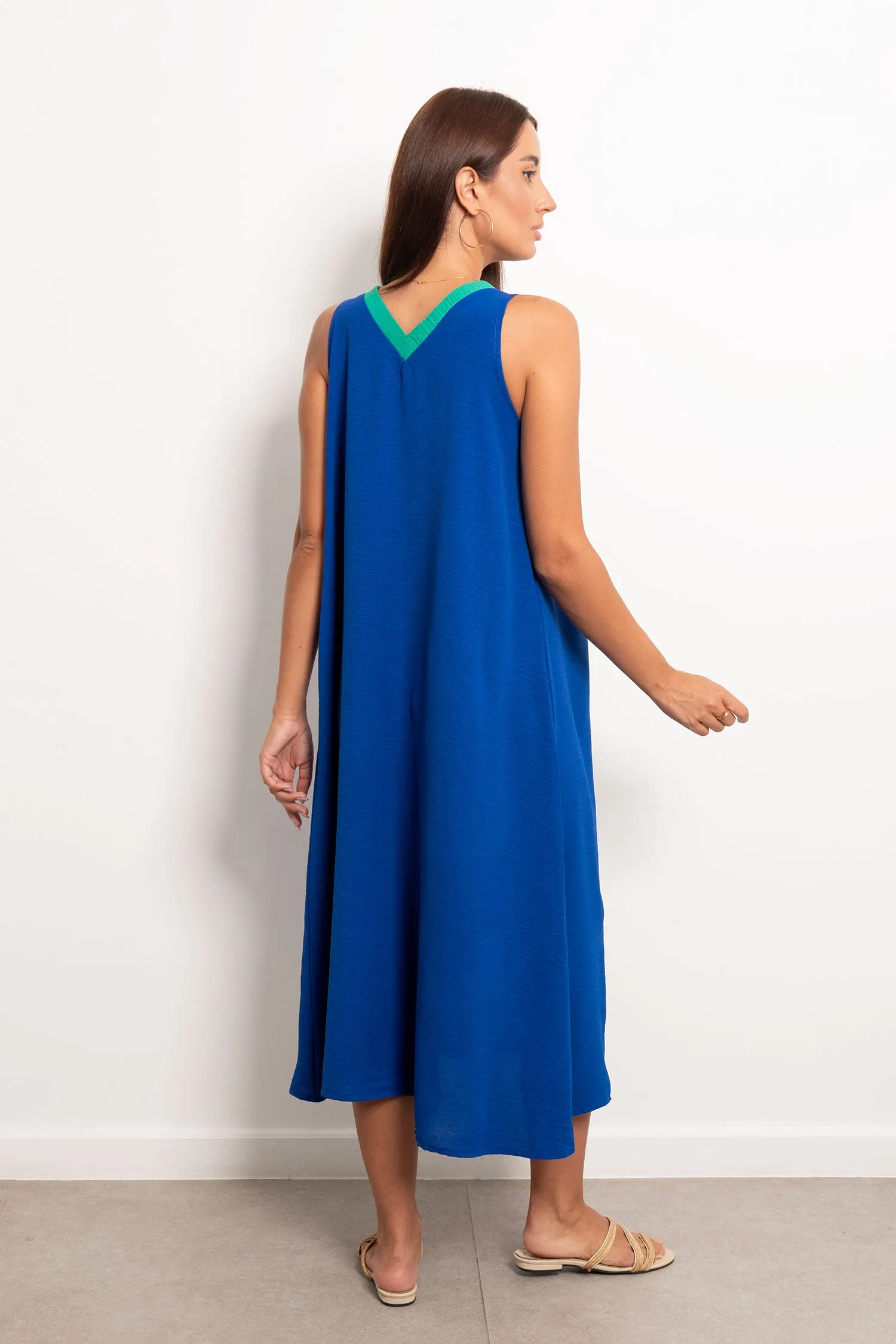 Two Tone V-neck Slip Maxi Dress - Leocansa