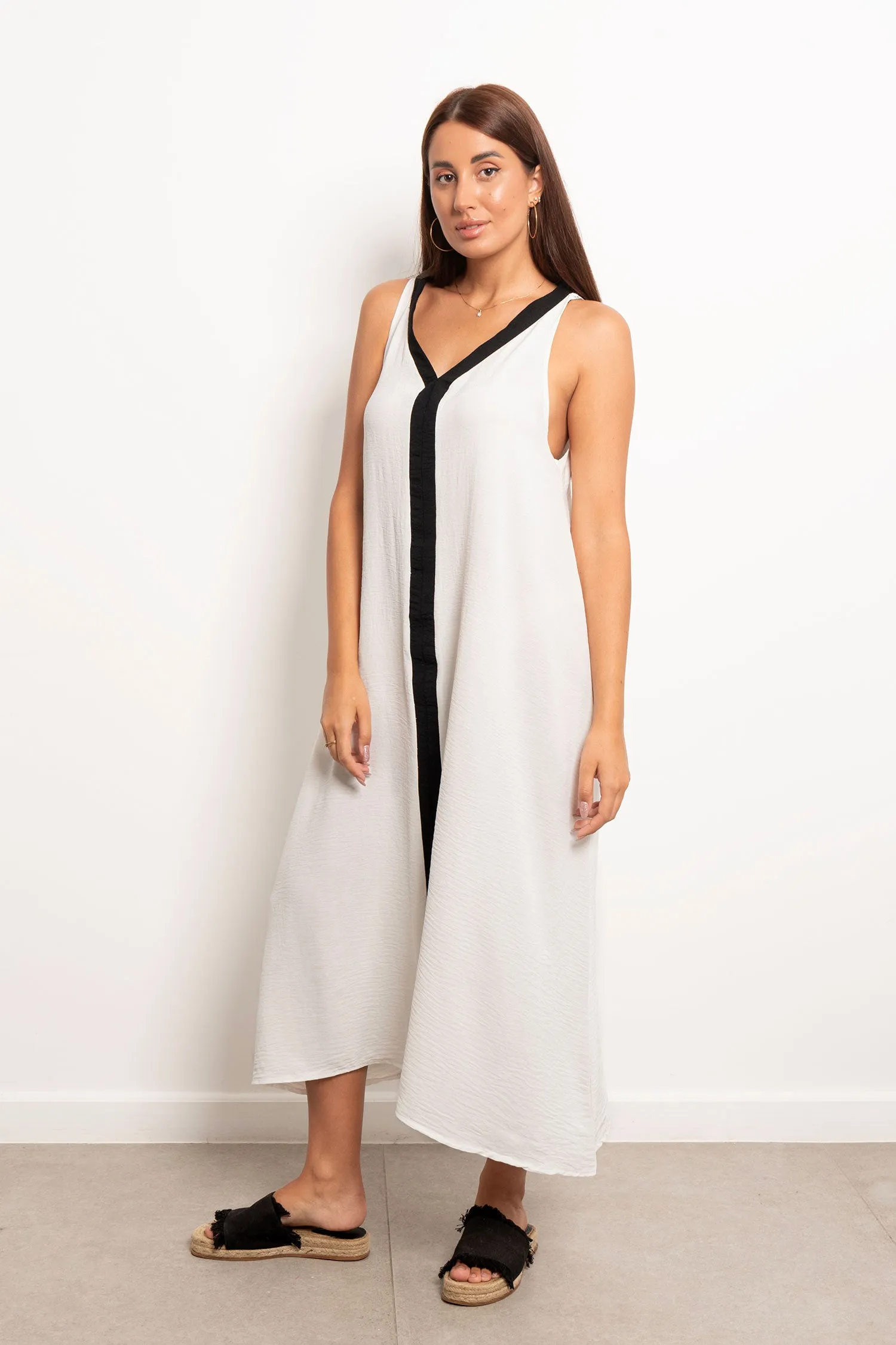 Two Tone V-neck Slip Maxi Dress - Leocansa