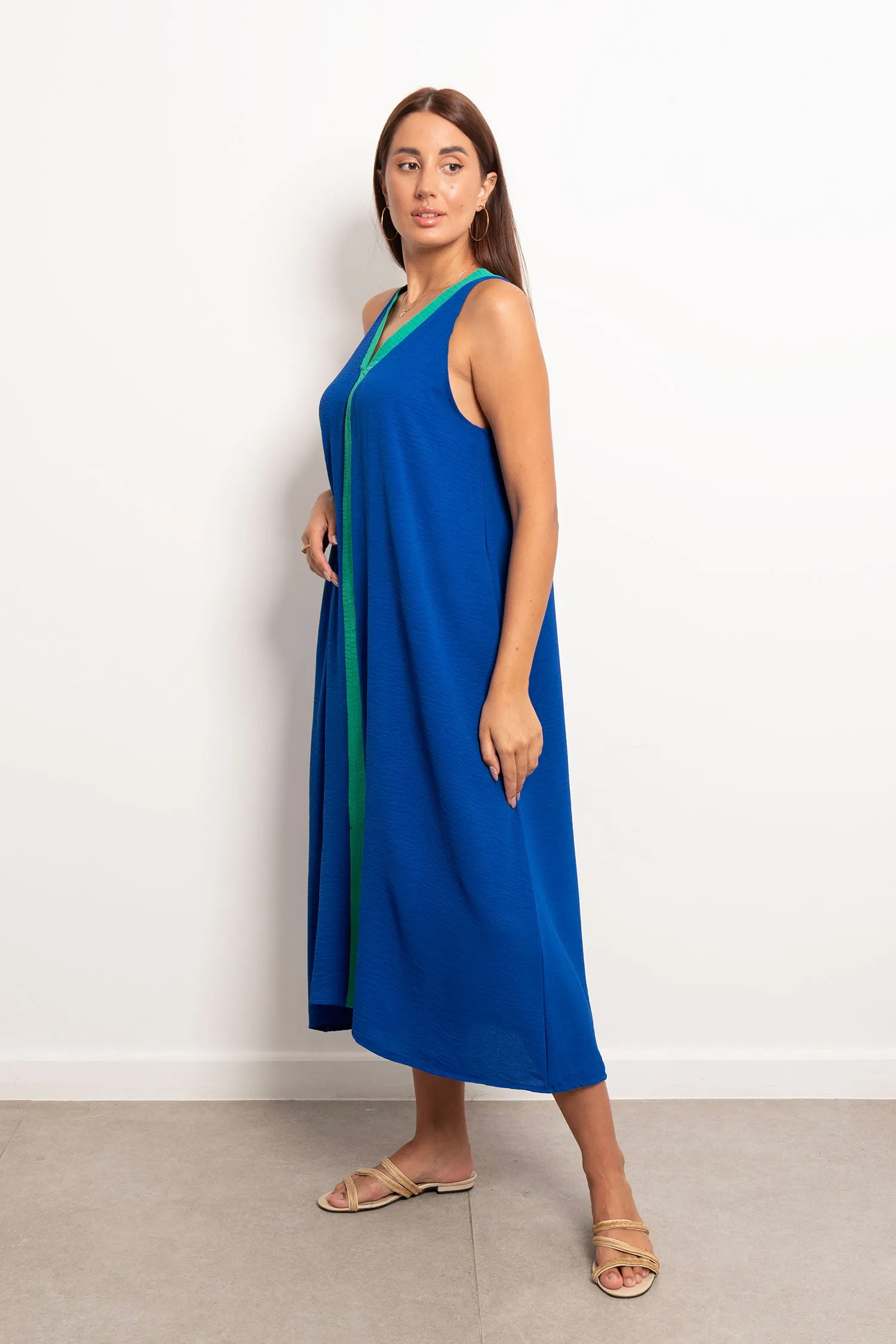 Two Tone V-neck Slip Maxi Dress - Leocansa