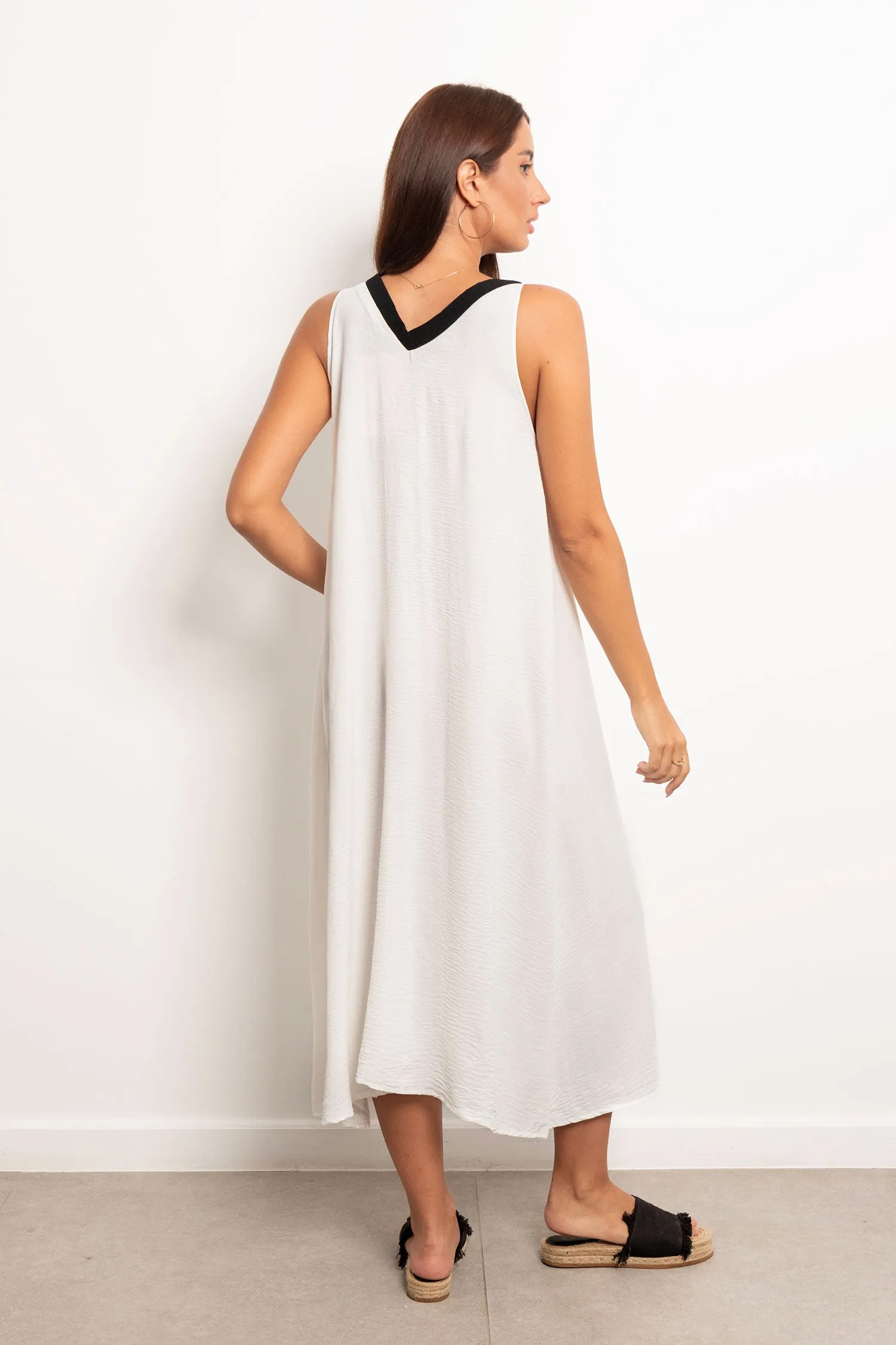 Two Tone V-neck Slip Maxi Dress - Leocansa