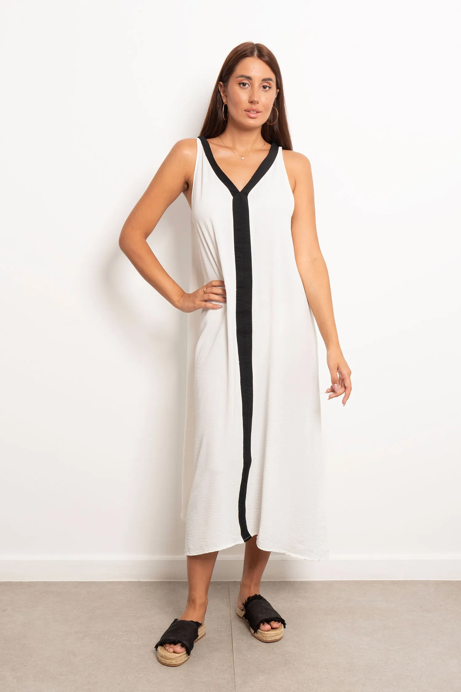 Two Tone V-neck Slip Maxi Dress - Leocansa