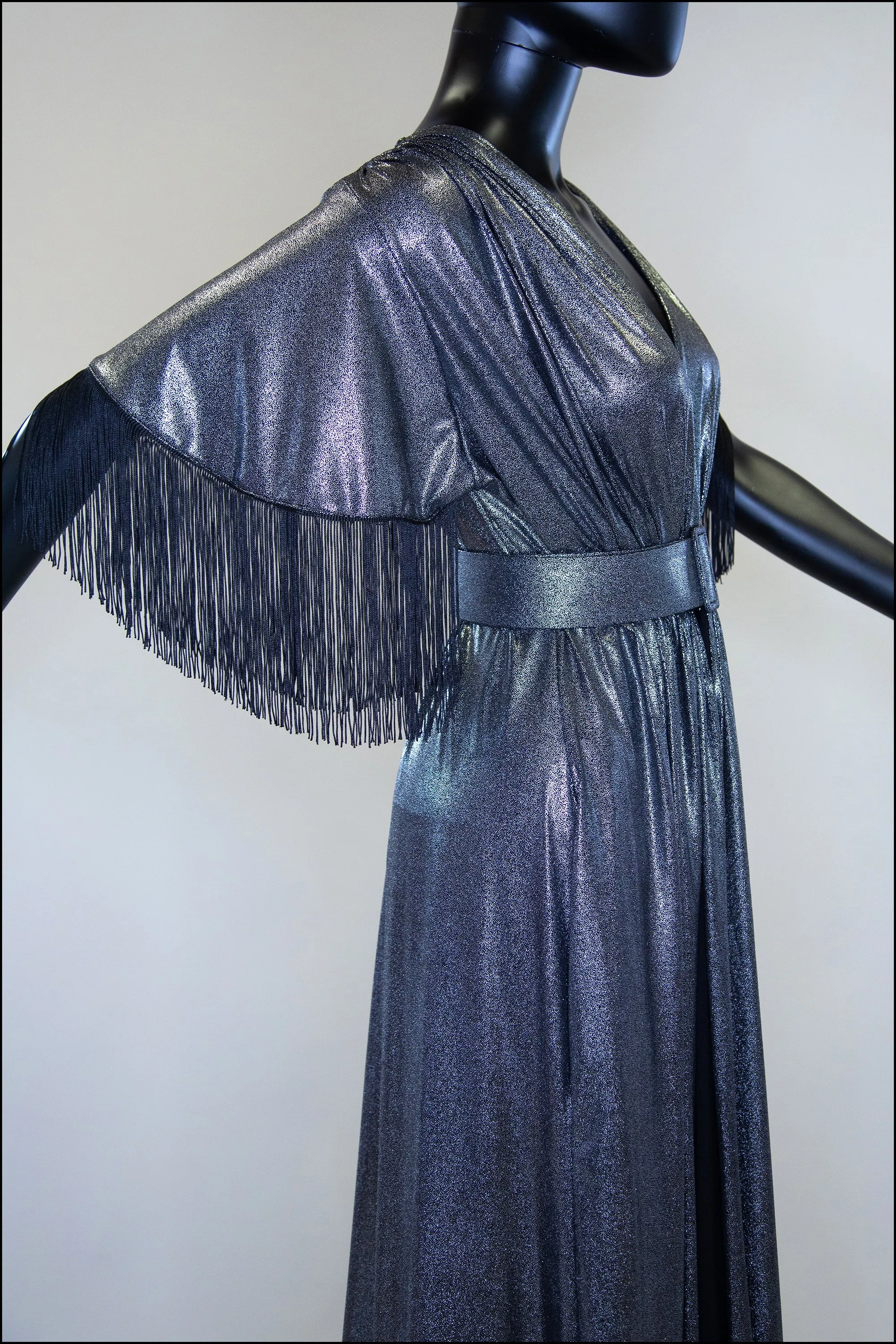 Vampilion - Metallic Silver Fringed Maxi Dress