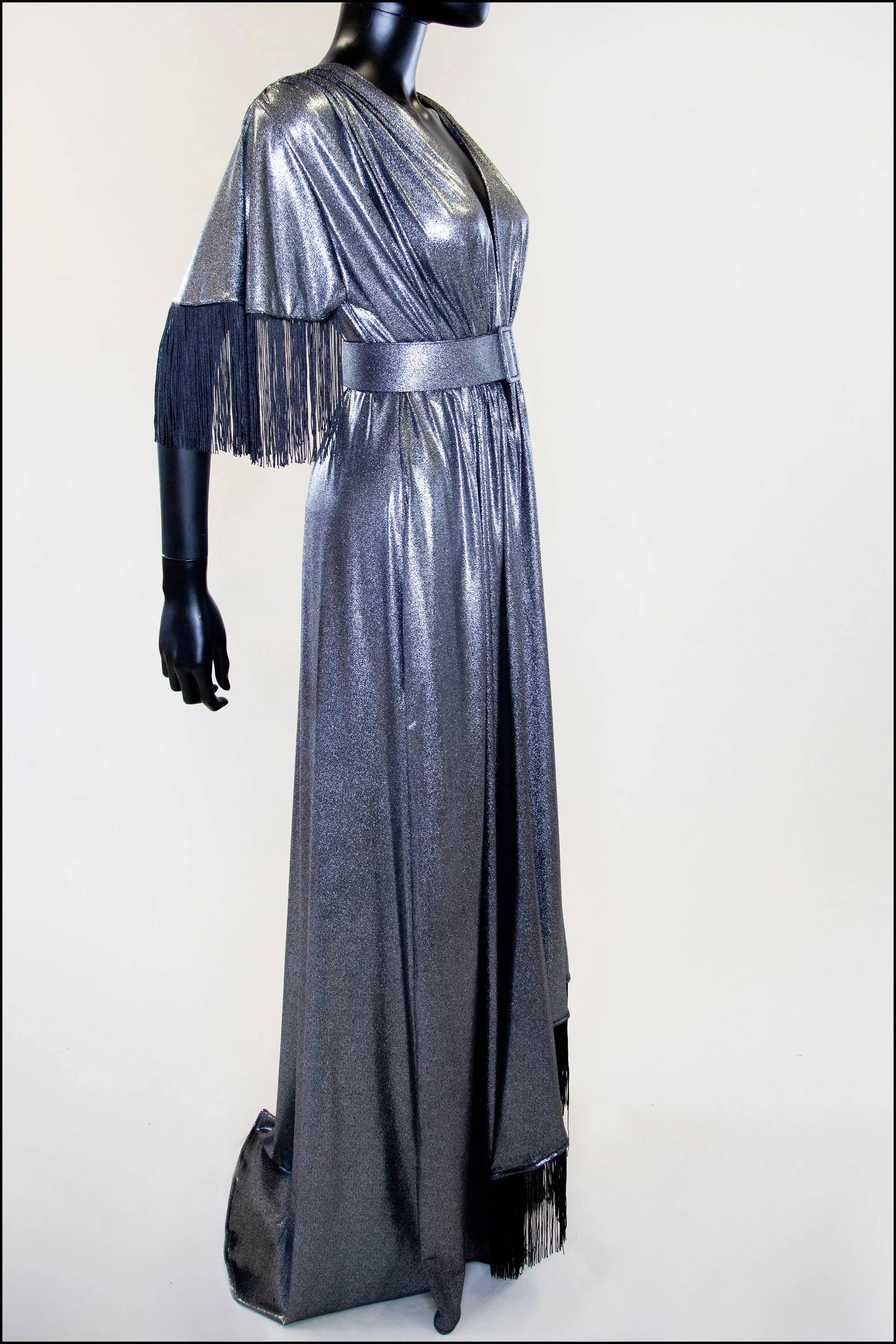 Vampilion - Metallic Silver Fringed Maxi Dress