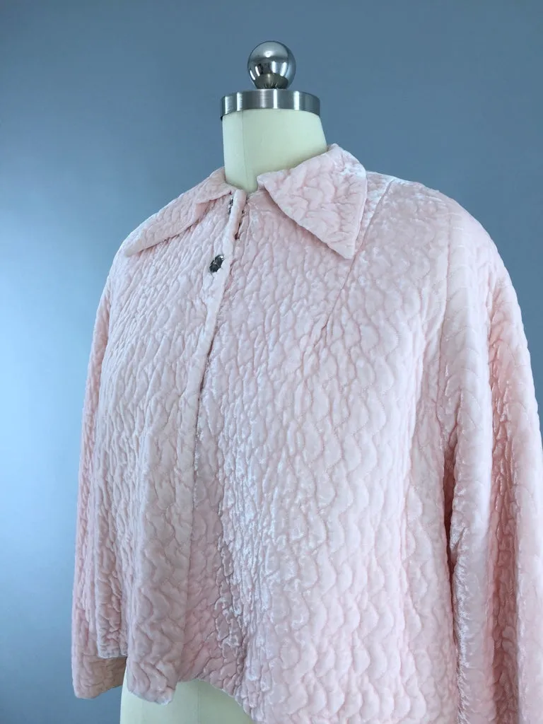 Vintage 1940s Stella Fagin Pastel Pink Velvet Bed Jacket