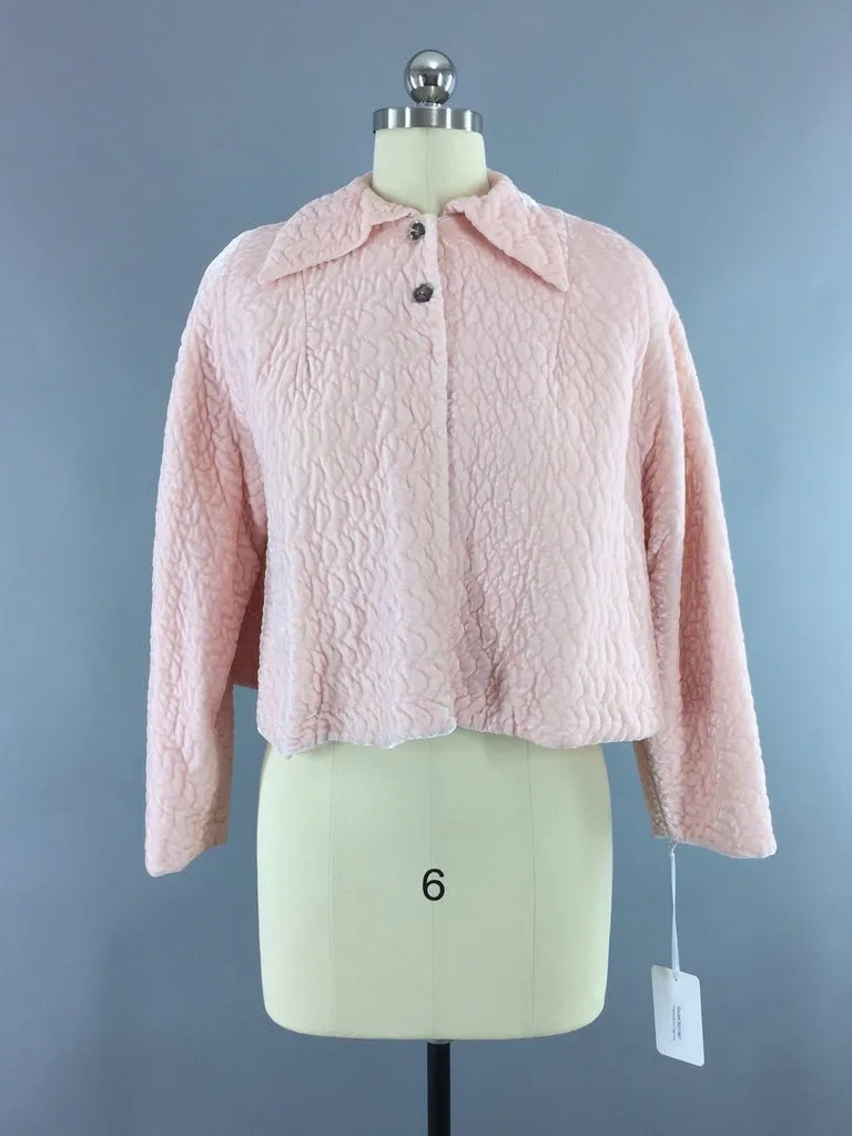 Vintage 1940s Stella Fagin Pastel Pink Velvet Bed Jacket