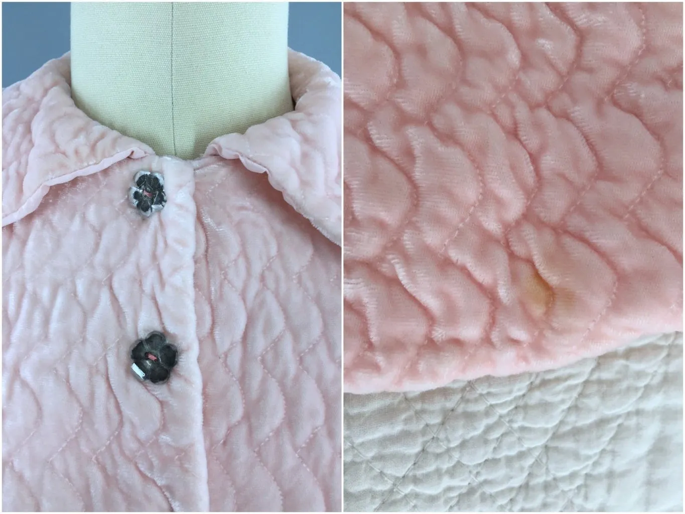 Vintage 1940s Stella Fagin Pastel Pink Velvet Bed Jacket