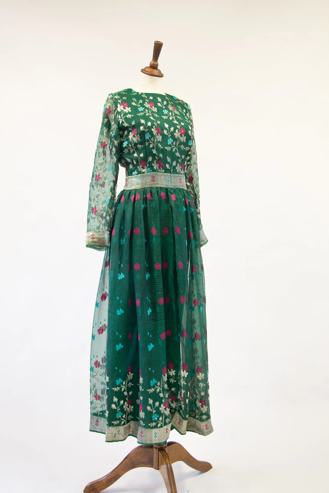 Vintage 1980s Green Silk Saree Dress Set