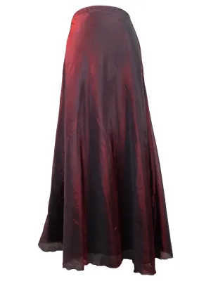 Vintage 90s Grunge Formal Mid Rise Metallic Red-Black Floor Length Full Maxi Skirt with Lettuce Hem | Size 28-30 Inch Waist