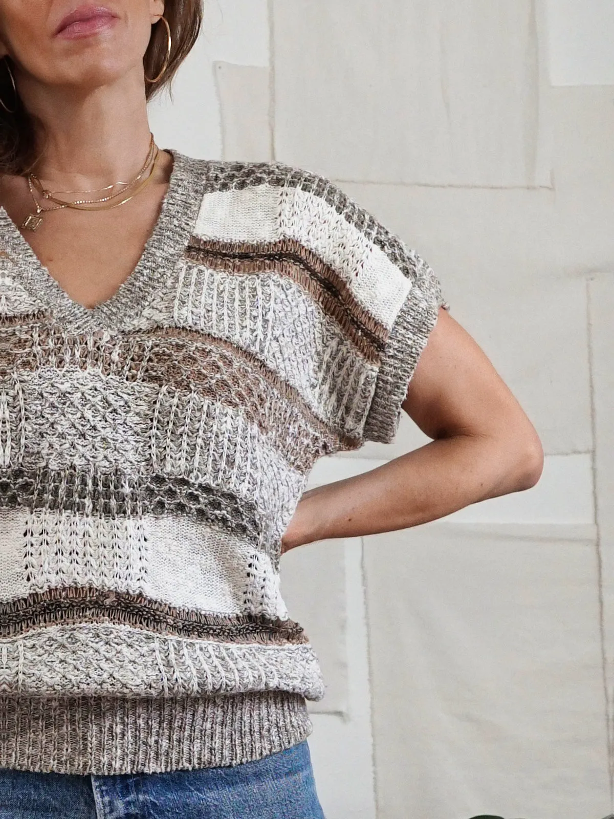 Vintage Neutral Textured Stripe Sweater