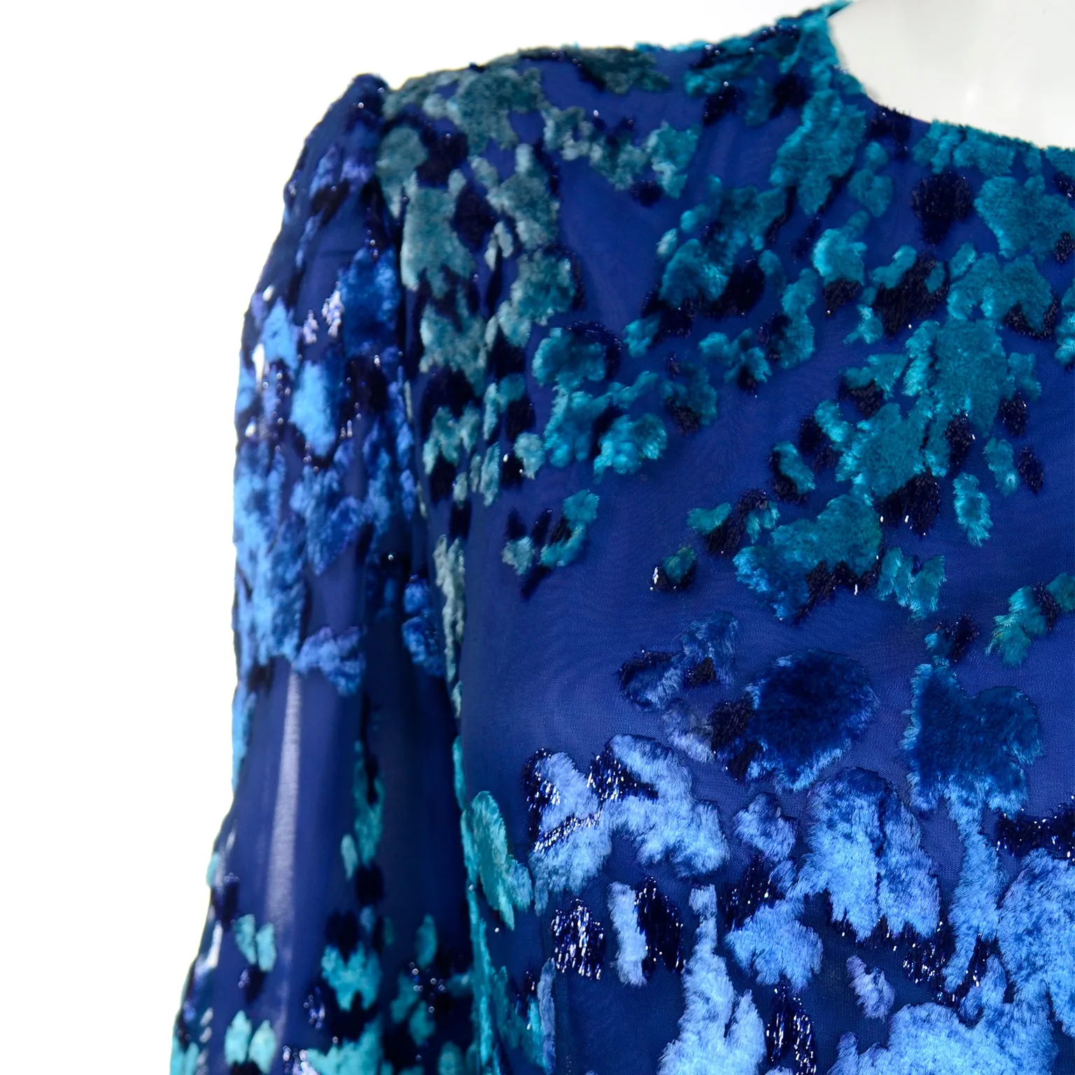 Vintage Richilene Blue Burnout Velvet & Satin Evening Dress