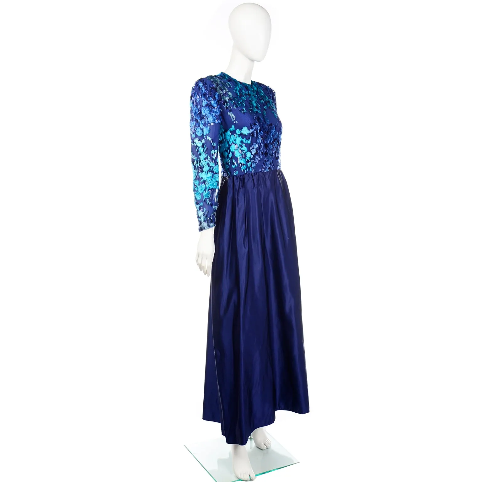 Vintage Richilene Blue Burnout Velvet & Satin Evening Dress