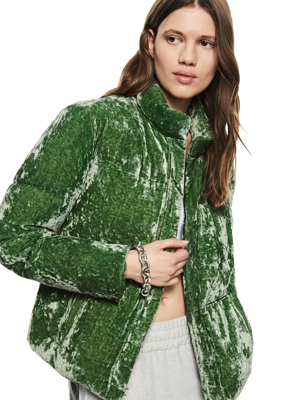 Washed Velvet Down Jacket (Jade)