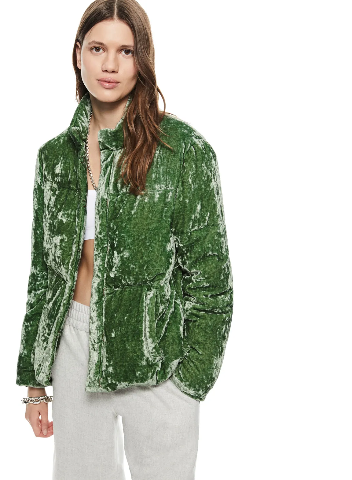 Washed Velvet Down Jacket (Jade)