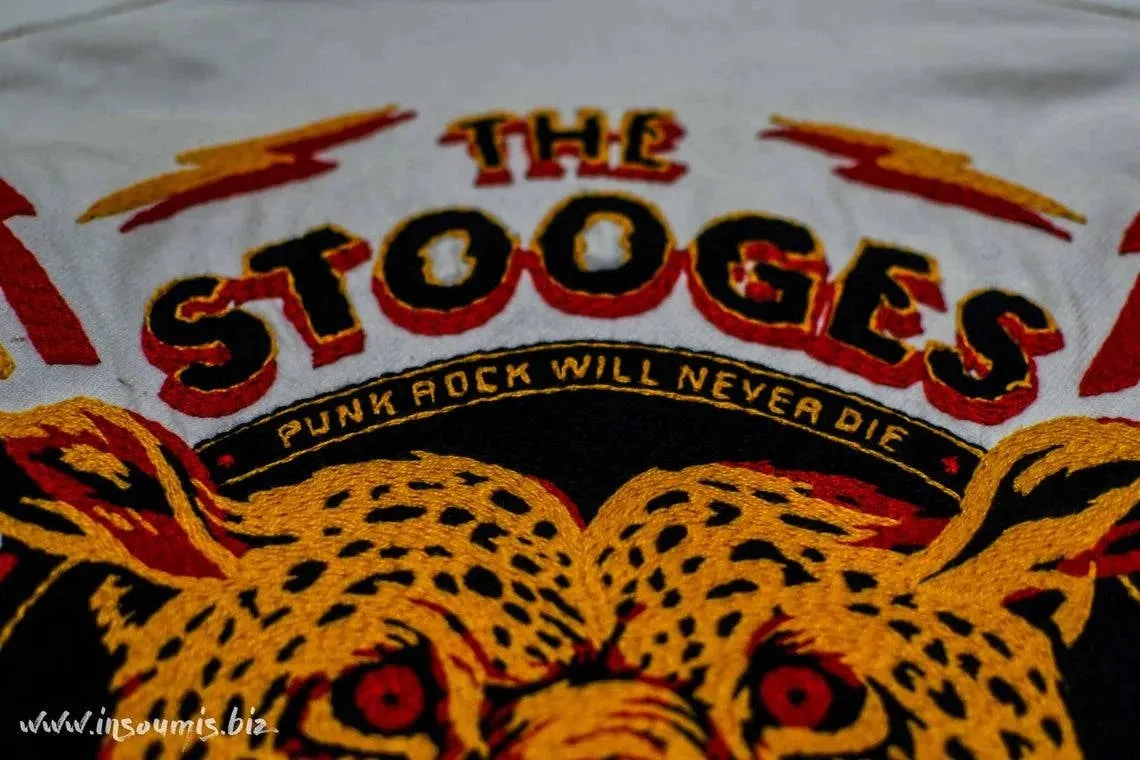 White coverall hand embroidery chainstitch The Stooges/ combinaison blanche brodée points de chaînette