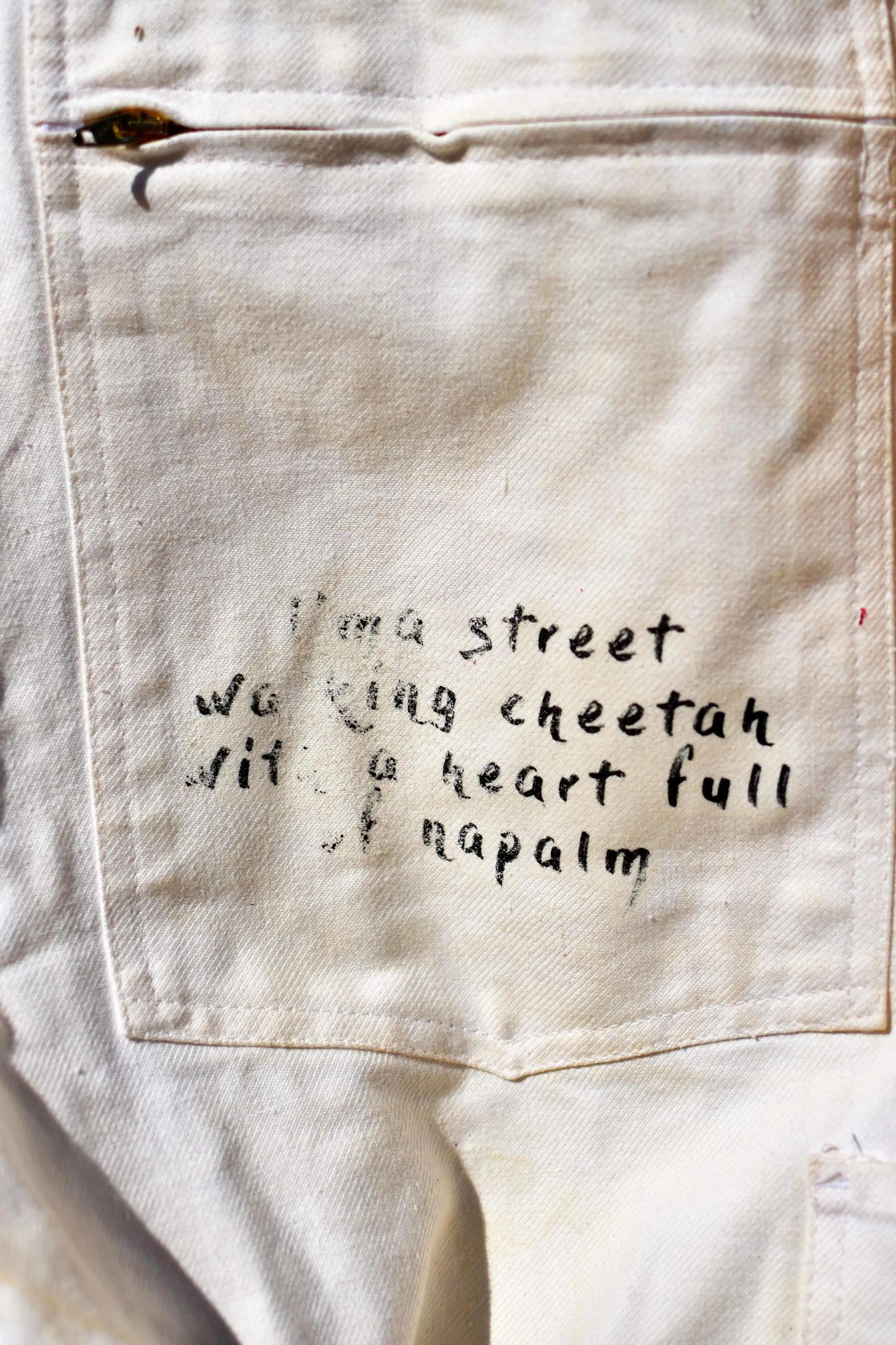 White coverall hand embroidery chainstitch The Stooges/ combinaison blanche brodée points de chaînette