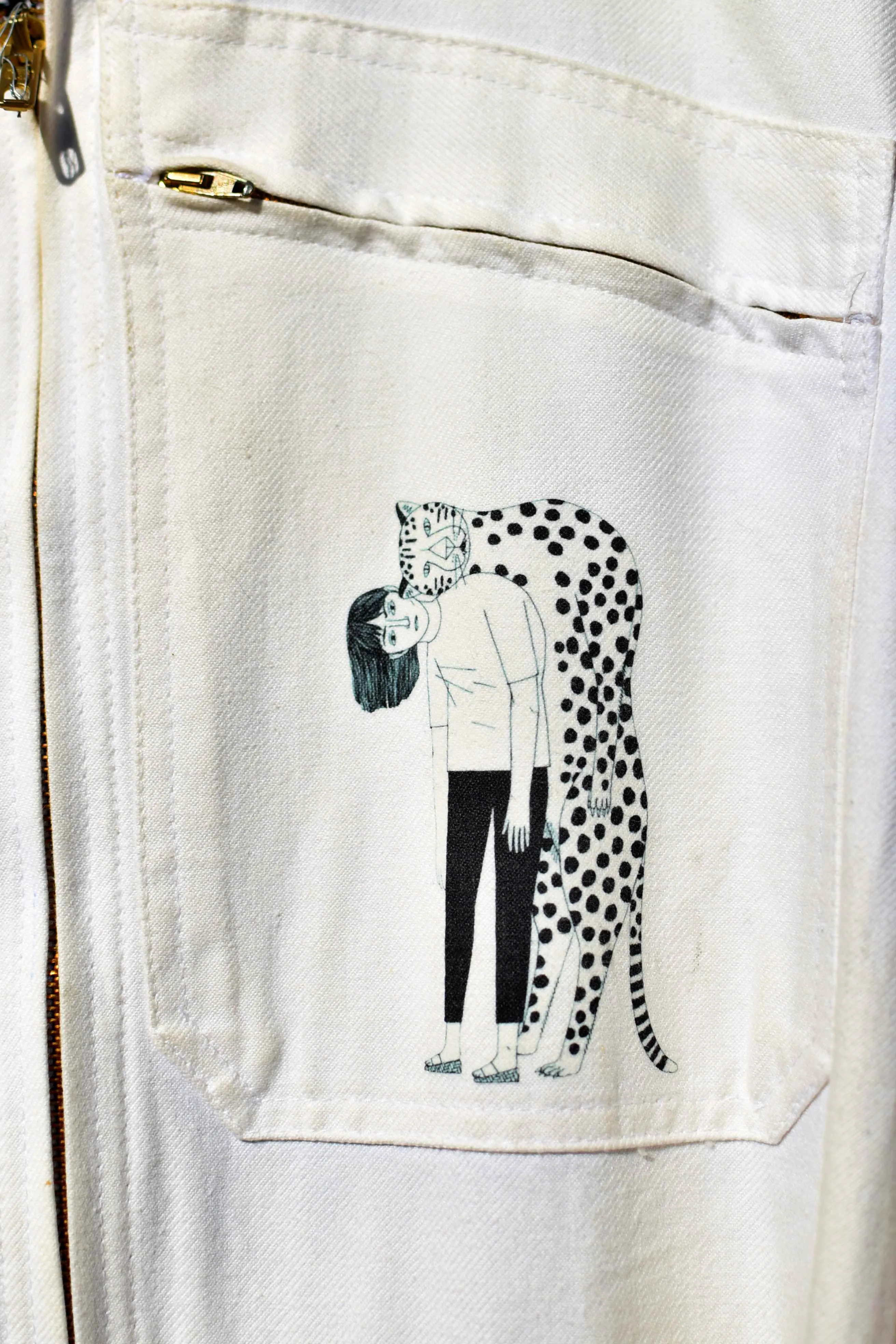 White coverall hand embroidery chainstitch The Stooges/ combinaison blanche brodée points de chaînette