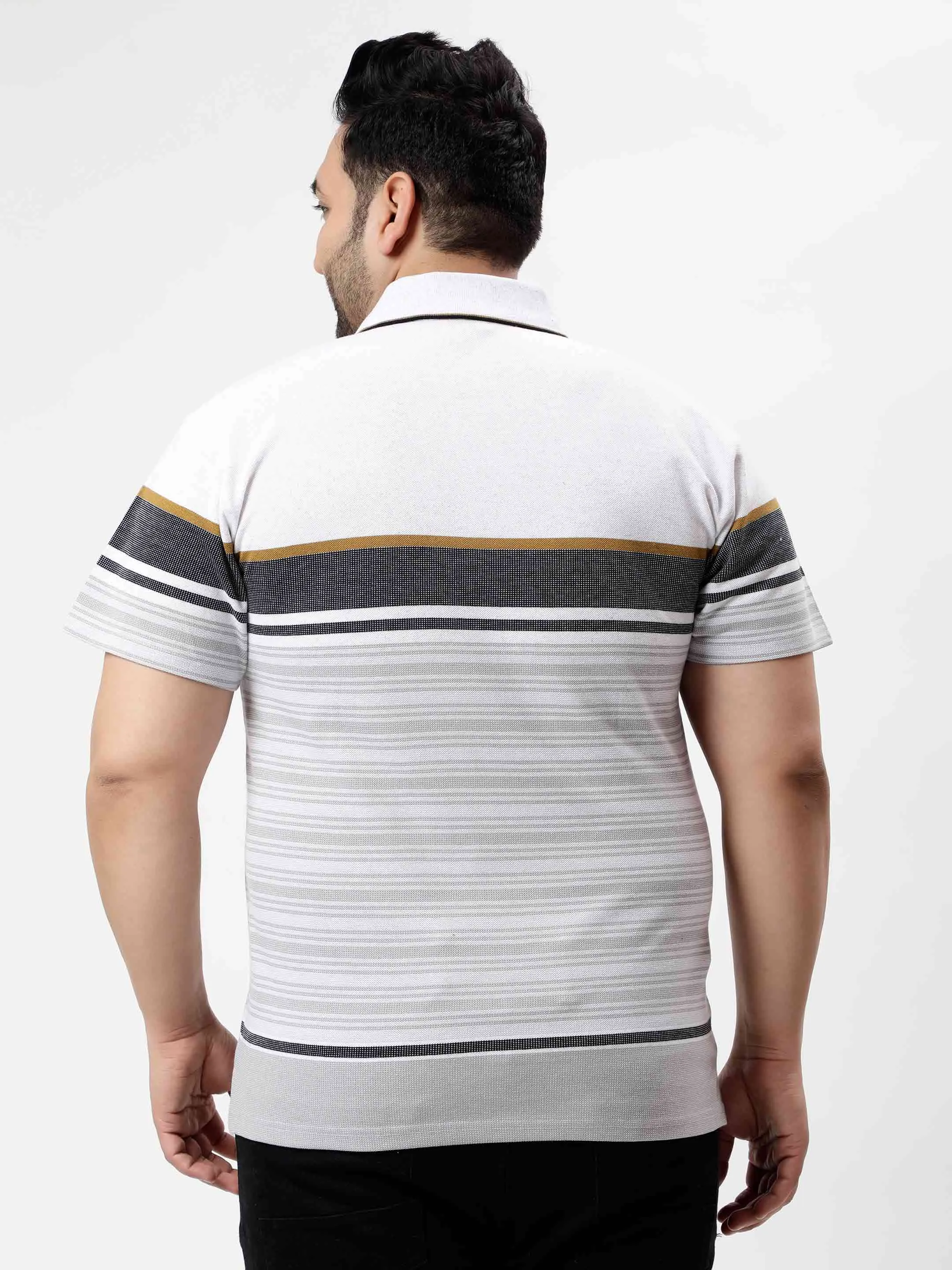 White Horizontal Striped Premium Polo T-shirt