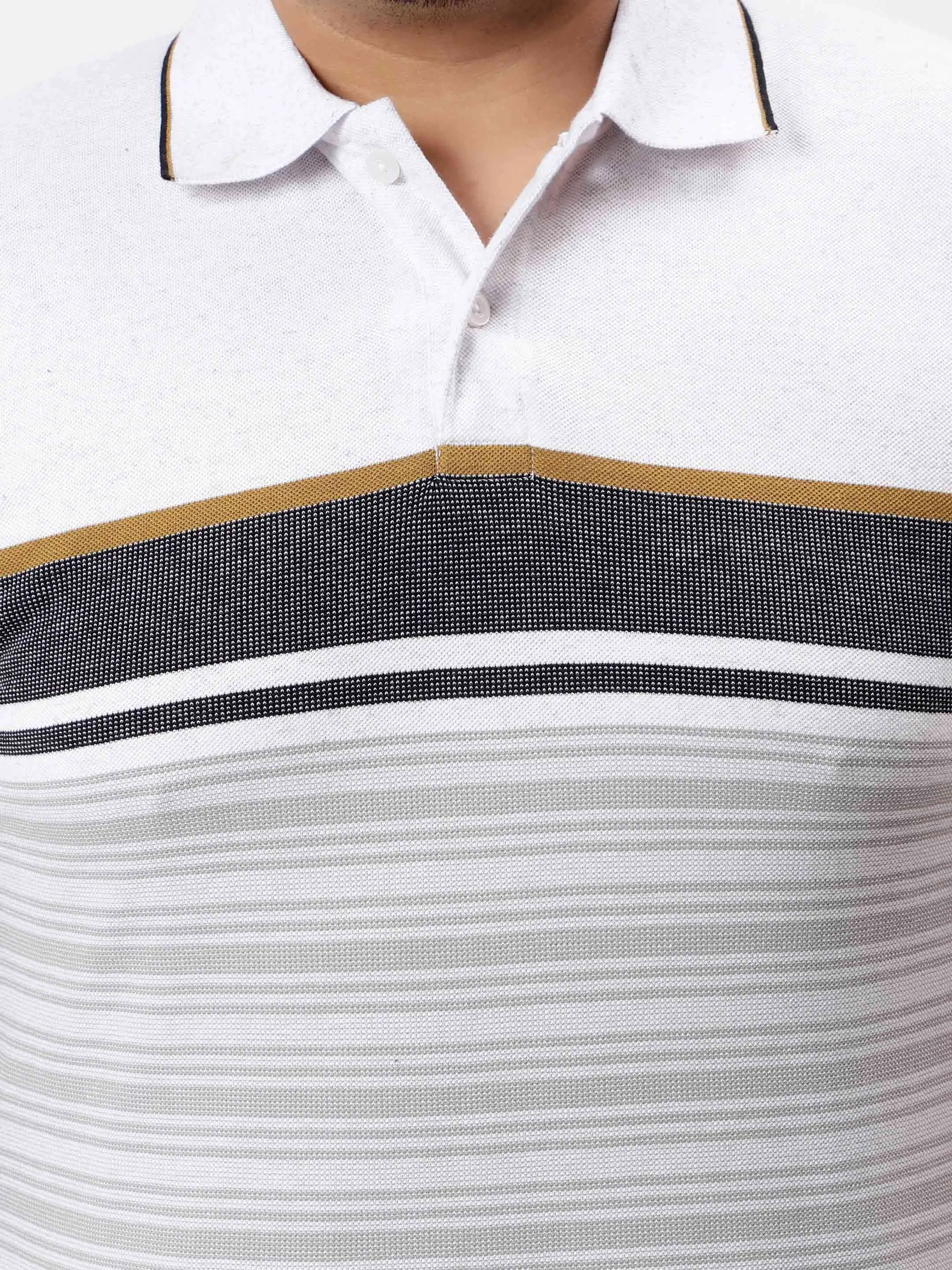 White Horizontal Striped Premium Polo T-shirt