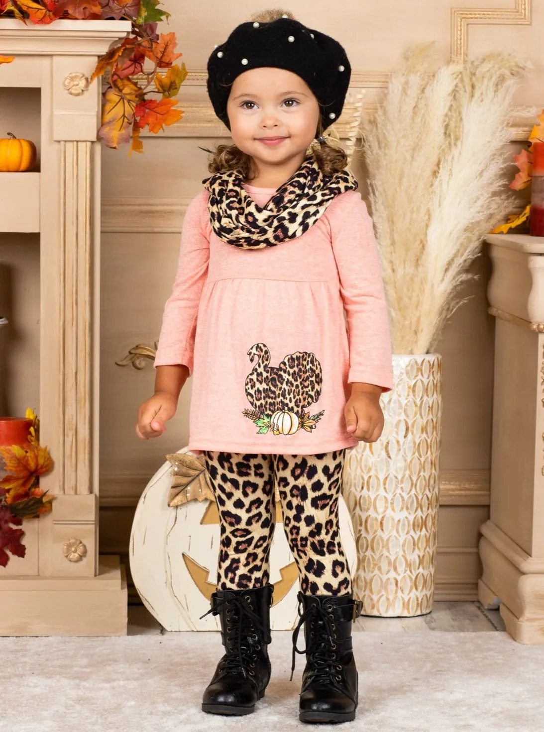 Wild Turkey Tunic, Leopard Leggings and Scarf Set