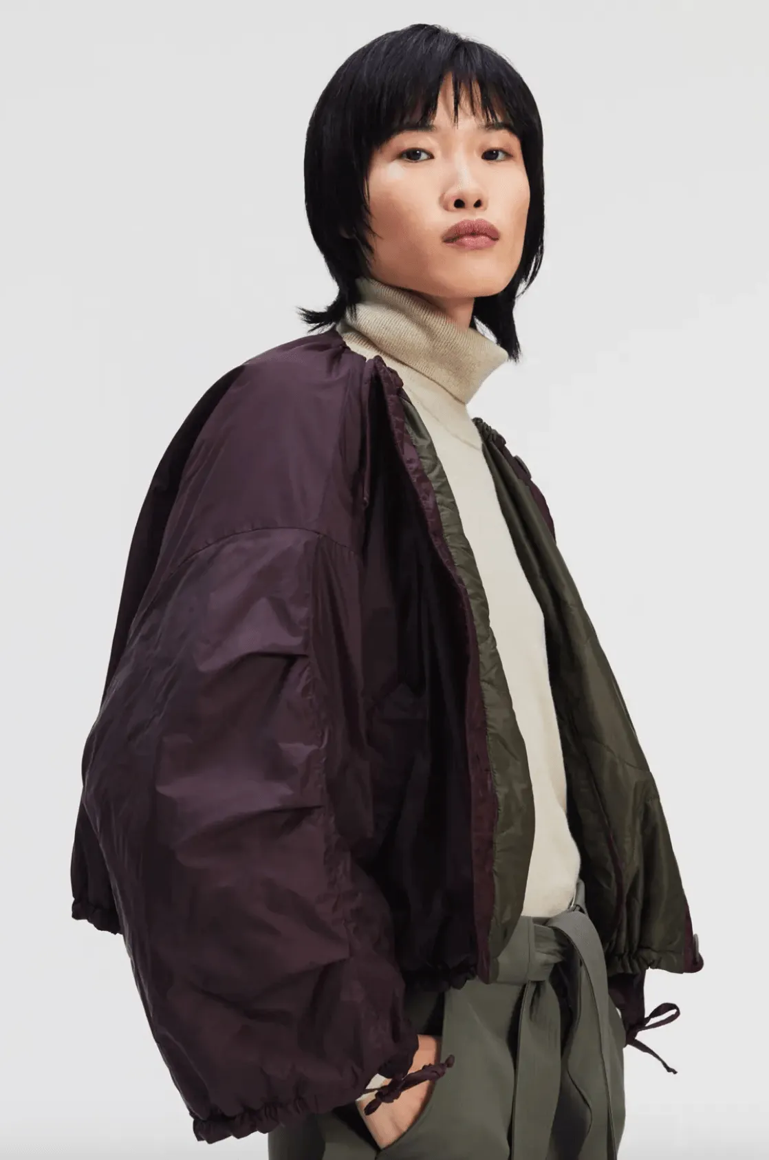 Wine & Olive Reversible Parachute Bomber Jacket