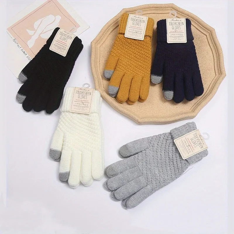 Winter Gloves For Women Plus Velvet Thickened Cold Lovely Cycling Touch Screen Warm Knit Gloves