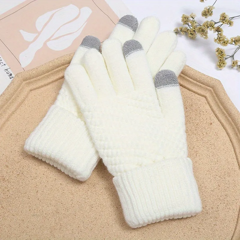 Winter Gloves For Women Plus Velvet Thickened Cold Lovely Cycling Touch Screen Warm Knit Gloves