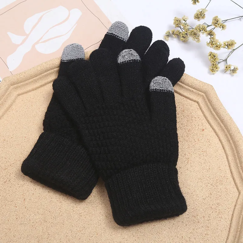 Winter Gloves For Women Plus Velvet Thickened Cold Lovely Cycling Touch Screen Warm Knit Gloves