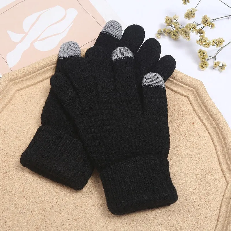 Winter Gloves For Women Plus Velvet Thickened Cold Lovely Cycling Touch Screen Warm Knit Gloves