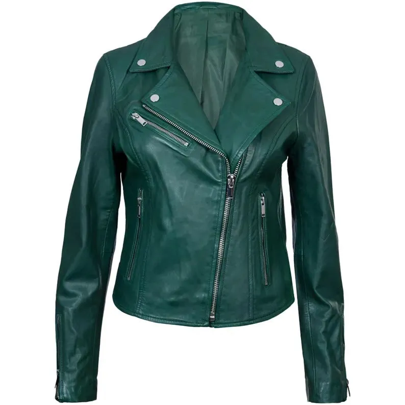 Women's Elise Black Biker Leather Jacket