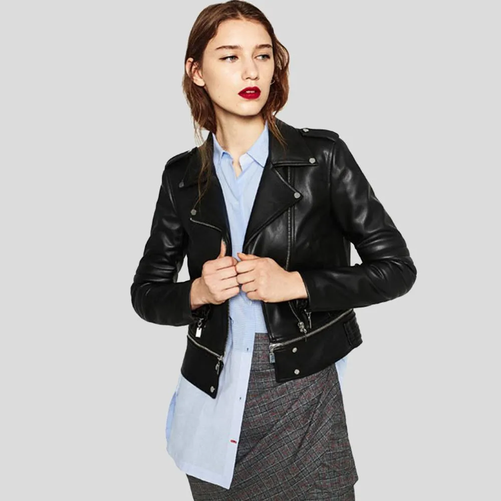 Women's Elise Black Biker Leather Jacket