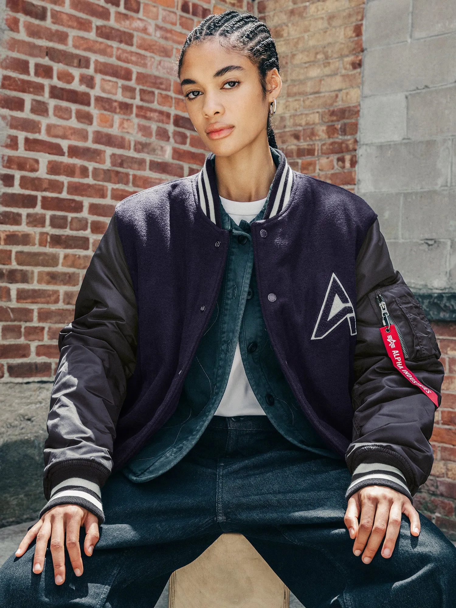 WOMEN'S MA-1 WOOL VARSITY JACKET (REPLICA BLUE)