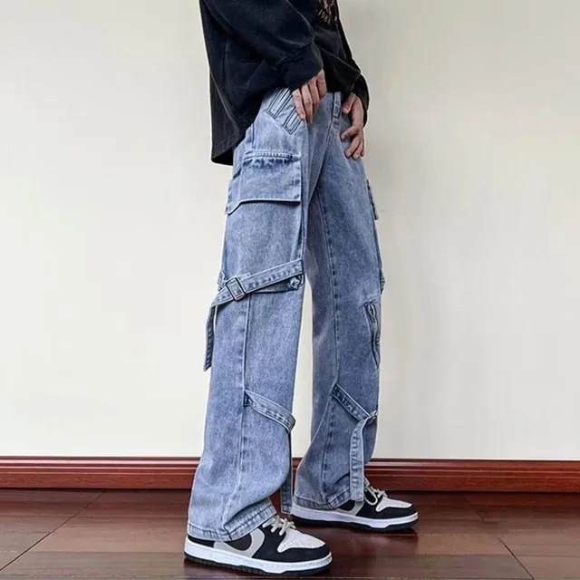 Women's Men's Y2K Clothes Jeans Clothing Cargo Pant Wide Leg Flared Denim Pants Streetwear Baggy Jeans Straight Trousers For Men