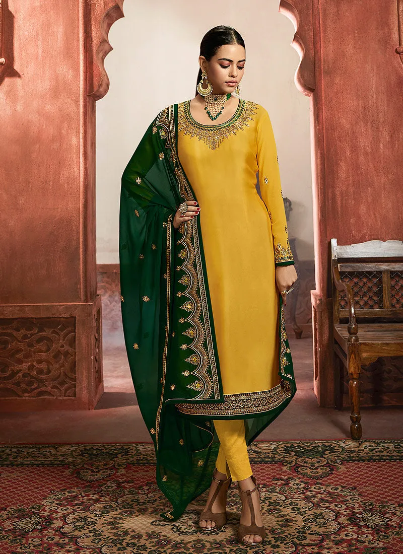 Yellow And Green Lehenga/Pant Suit