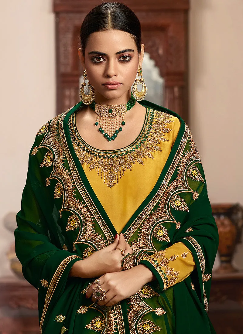 Yellow And Green Lehenga/Pant Suit