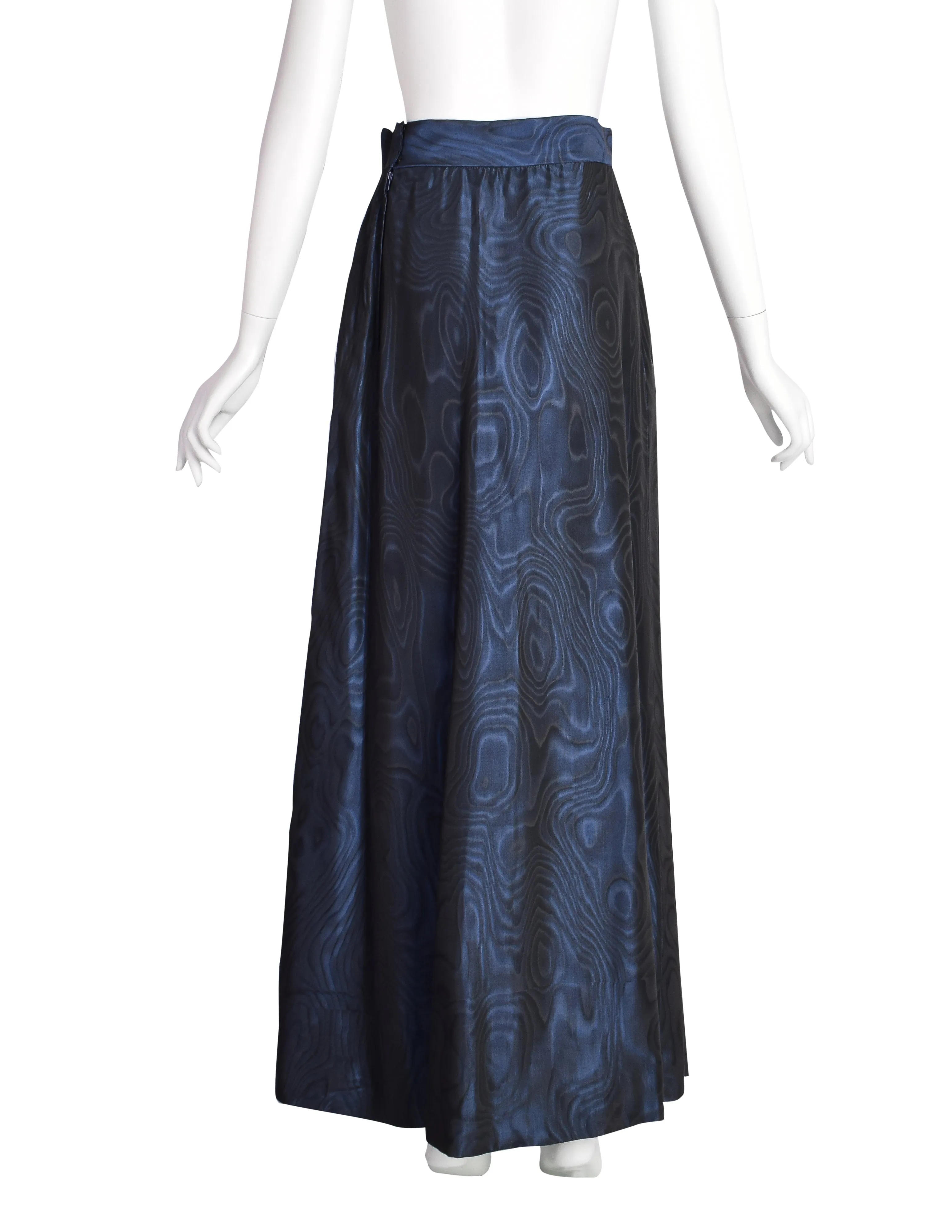 Yves Saint Laurent Vintage 1970s Midnight Blue Metallic Moire Taffeta Evening Maxi Skirt