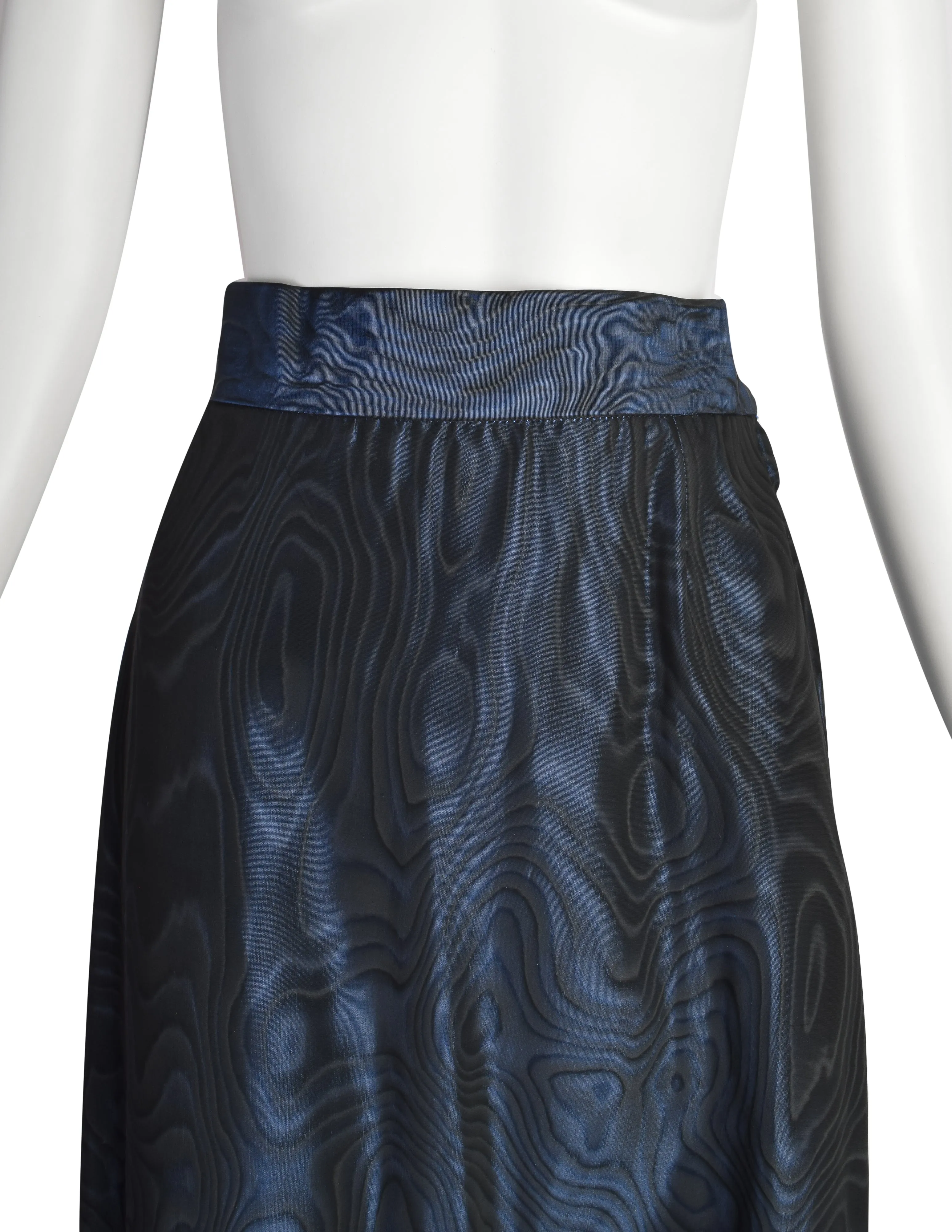 Yves Saint Laurent Vintage 1970s Midnight Blue Metallic Moire Taffeta Evening Maxi Skirt